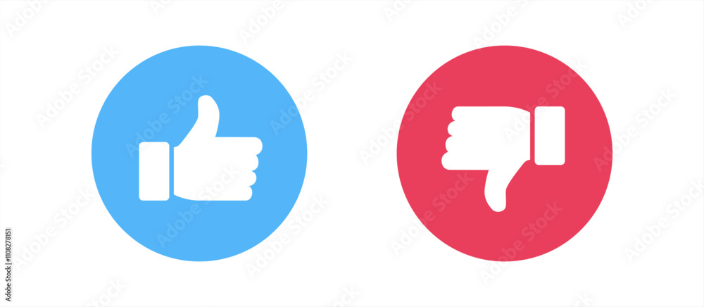 Poster thumb up or down icon. ok and bad sign in rainbow style. positive and negative choice. isolated illu