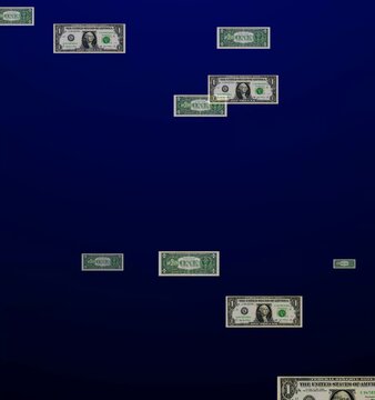 set of dollar currency falls blue background
