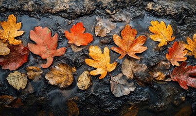 oak leaves drifting in a stream