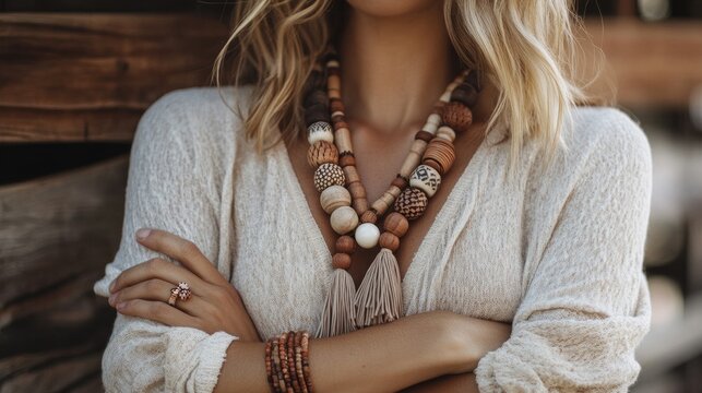 Bohemian Style Necklace and Jewelry Display with Natural Elements