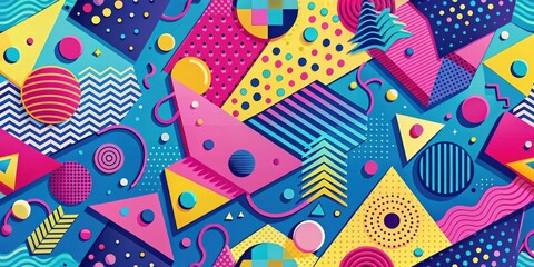 Fototapeta premium A vibrant and playful geometric pattern featuring bold colors, playful shapes, and a sense of movement