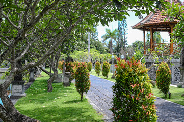 Path in the middle of a garden with lots of vegetation, Bali, Indonesia