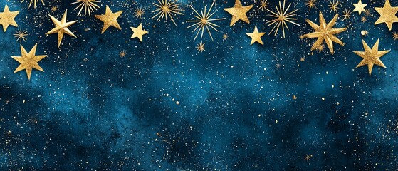 Cosmic New Year countdown, glittering constellation patterns, starry night celebration backdrop