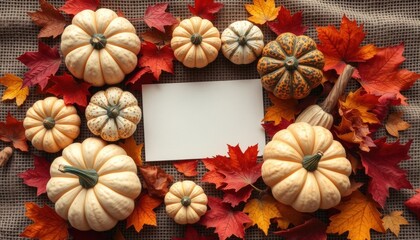 Autumnal Thanksgiving Pumpkins Fall Leaves Blank Card