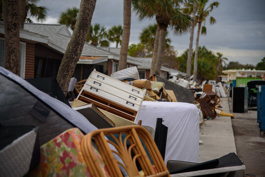 Discarded mattresses, furniture and other household items following severe flooding in coastal Florida after hurricane Milton and Helene