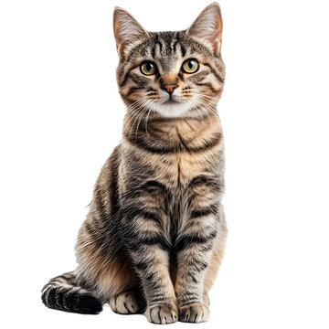young pixie-bob cat sitting on ground facing camera transparent background