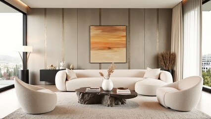Fototapeta premium Generative AI, Minimalist urban living room design