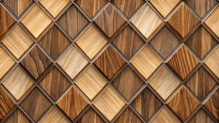 Geometric Wooden Pattern with Square and Diamond Shapes, Creating a Visual Illusion of Depth and Texture