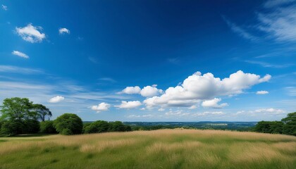 bright blue sky filled with soft white clouds during the afternoon in a tranquil outdoor setting