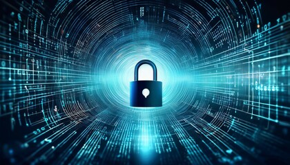 abstract digital artwork padlock icons over swirling binary code highlighting cybersecurity and datprotection themes