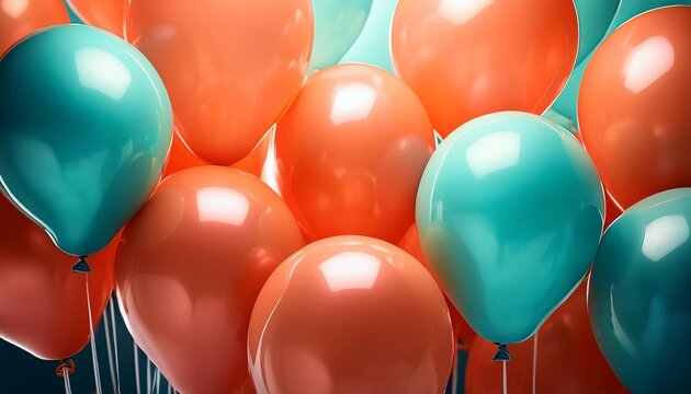 coral orange and turquoise balloons rising in the air modern birthday wallpaper