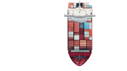 Large container ship carrying goods, isolated on transparent background
