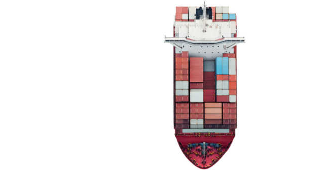 Large container ship carrying goods, isolated on transparent background