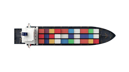 Cargo ship carrying colorful containers on transparent background