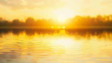 Obraz premium yellow sunset lake blurred natural background sunset sky lake silhouette nature baner