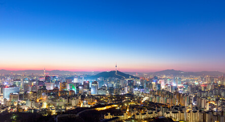 Naklejka premium Sunrise Seoul City Skyline at twilight South Korea