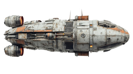 Futuristic spaceship flying in space with transparent background