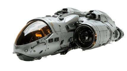 Futuristic spaceship floating with transparent background