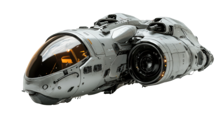 Futuristic spaceship floating with transparent background