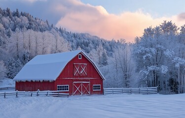 Snow on a Red Barn