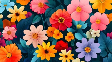 Vibrant Floral Tapestry: A Symphony of Colors in Bloom