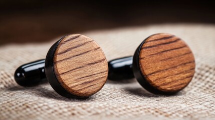 Elegant Wooden Cufflinks on Natural Fabric Background for Fashion
