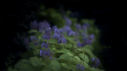 Delicate Purple Flowers Blooming In Dark Green Foliage