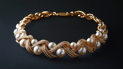 Elegant pearl necklace crafted in gold, showcasing luxury design.