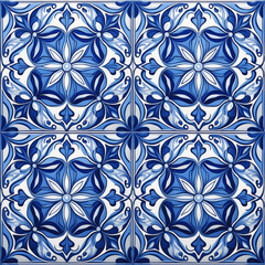 Fototapeta premium Traditional spain seamless pattern. Spanish ceramic blue decoration motif. Arabic ornament for fashion textile print. Luxury color vintage graphic element.