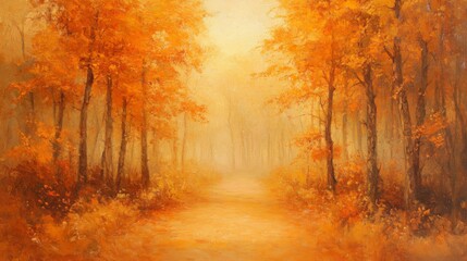 Fototapeta premium An Oil Painting of a Golden Forest Path in Autumn