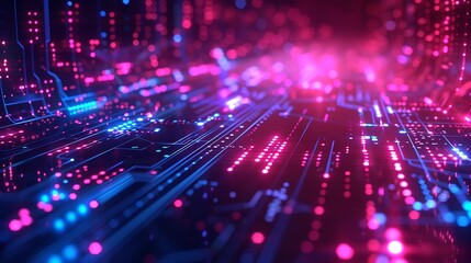 Fototapeta premium Abstract Circuit Board with Neon Lights