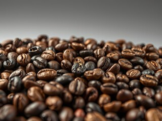 Fototapeta premium Close-up of the surface of multiple roasted coffee beans with varying degrees of ripeness and color , food photography, multicolored arrangement, roasted coffee