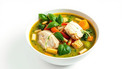 Thai green curry with chicken breast, mixed vegetables, and fragrant lemongrass, fish sauce, vegetable stir fry, creamy curry, Thai green curry, lemongrass