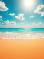 Fototapeta premium Sunny beach with golden sand and sparkling water, sand, sea, vacation, summer, water