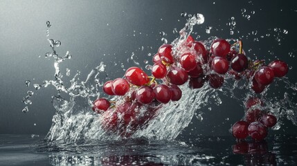 Red Grapes Splashing in Water: A Refreshing Burst of Nature's Sweetness