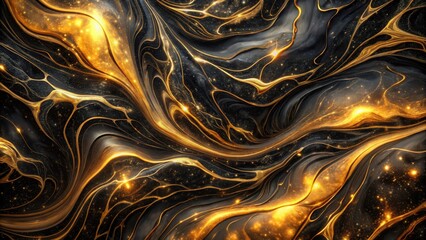 Abstract Golden Swirls and Glimmering Stardust, a Celestial Symphony of Color and Light