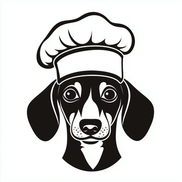 Dachshund dog chef logot silhouette illustration, sausage wiener dog face element  