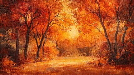 Fototapeta premium A Path Through Autumnal Forest with Golden Light
