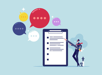 Lecture or meeting note concept, requirements gathering, client demand or customer opinion, summary or meeting conclusion, stakeholders use case, businessman write client requirements from discussion
