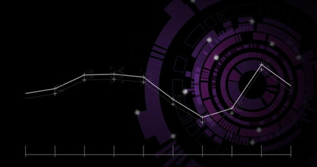 Obraz premium Line graph with data points over abstract purple and black circular image