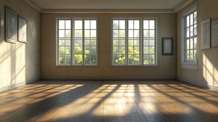 Fototapeta premium Empty minimal room with windows and natural light surface 