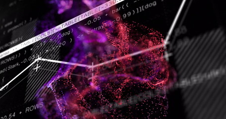 Abstract data visualization and graph image over colorful particle cloud