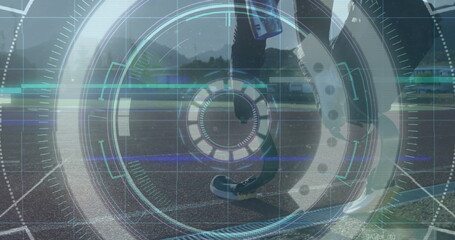 Futuristic targeting system image over person riding bicycle on road