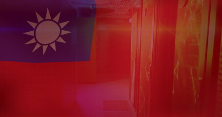 Naklejka premium Image of flag of republic of china and digital data processing over computer servers