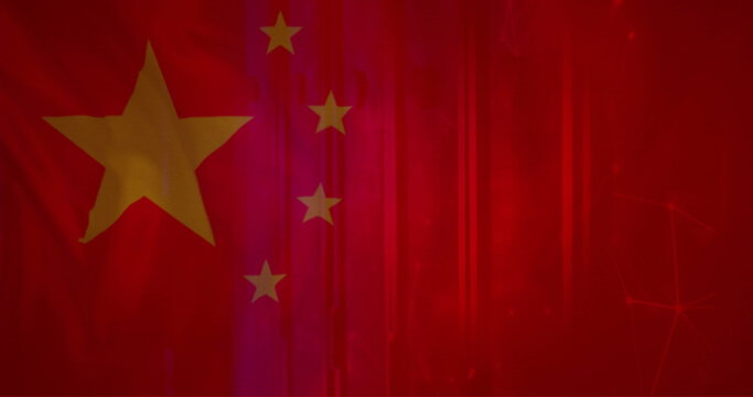 Image of flag of china and digital data processing over computer servers