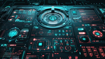 Fototapeta premium Futuristic Interface with Glowing Blue and Red Lights