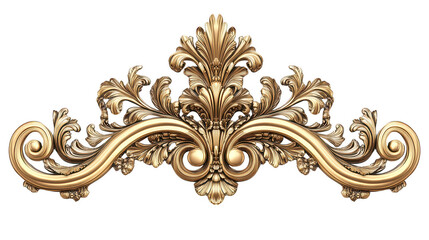 Elegant baroque ornament with intricate floral designs and golden finish on transparent background