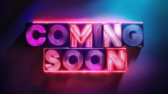Neon coming soon sign against a dark background