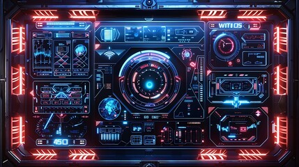 Obraz premium Futuristic Sci-Fi Interface with Glowing Red and Blue Lights