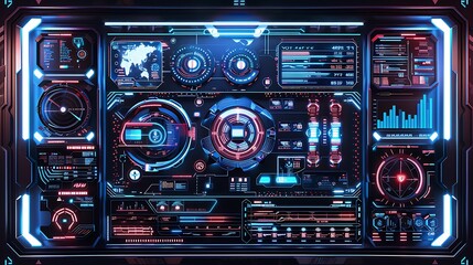 Obraz premium Futuristic Sci-Fi Interface with Glowing Red and Blue Displays